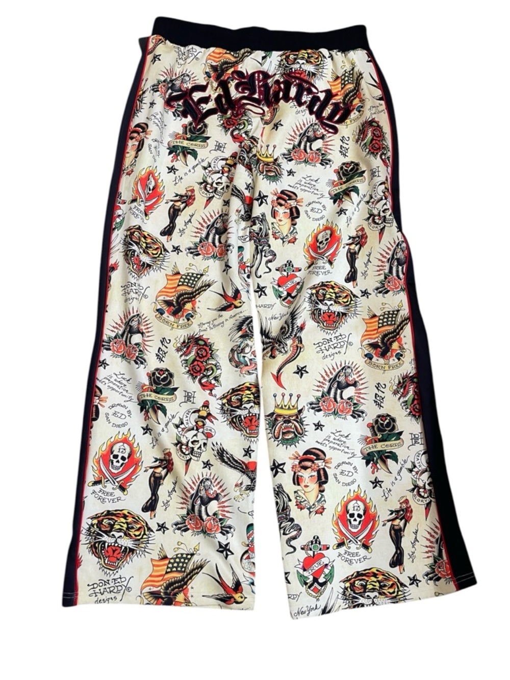 ED HARDY Y2K style women’s track pants large NWT yellow with red black - Picture 3 of 10